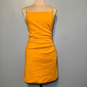 Zara Draped Linen Blend Neon Orange Creamsicle Mini Dress With Beaded‎ Straps Sm
